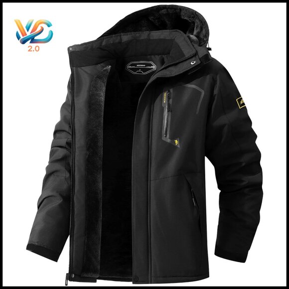 Men's Waterproof Ski Jacket with Fleece Lining Detachable Hood Adjustable